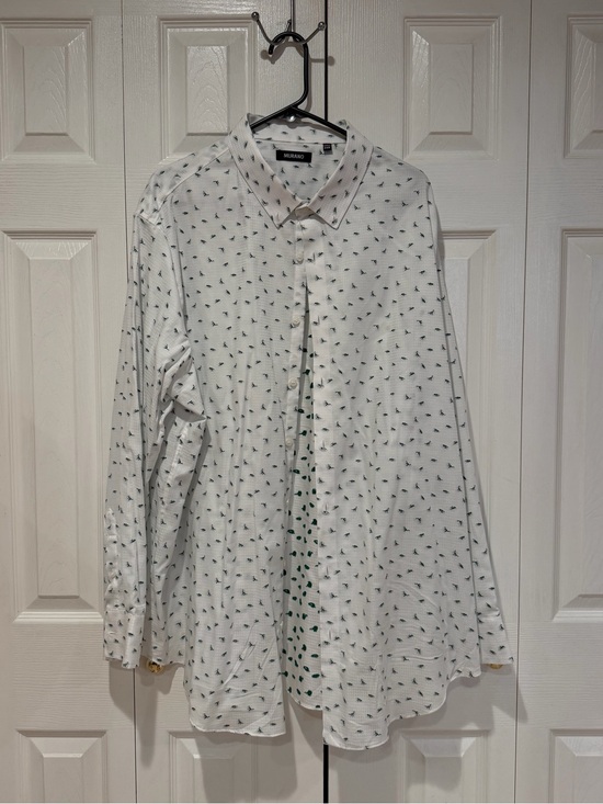 Murano Other - Murano White Long-Sleeve Dress Shirt with Green Micro dinosaur print